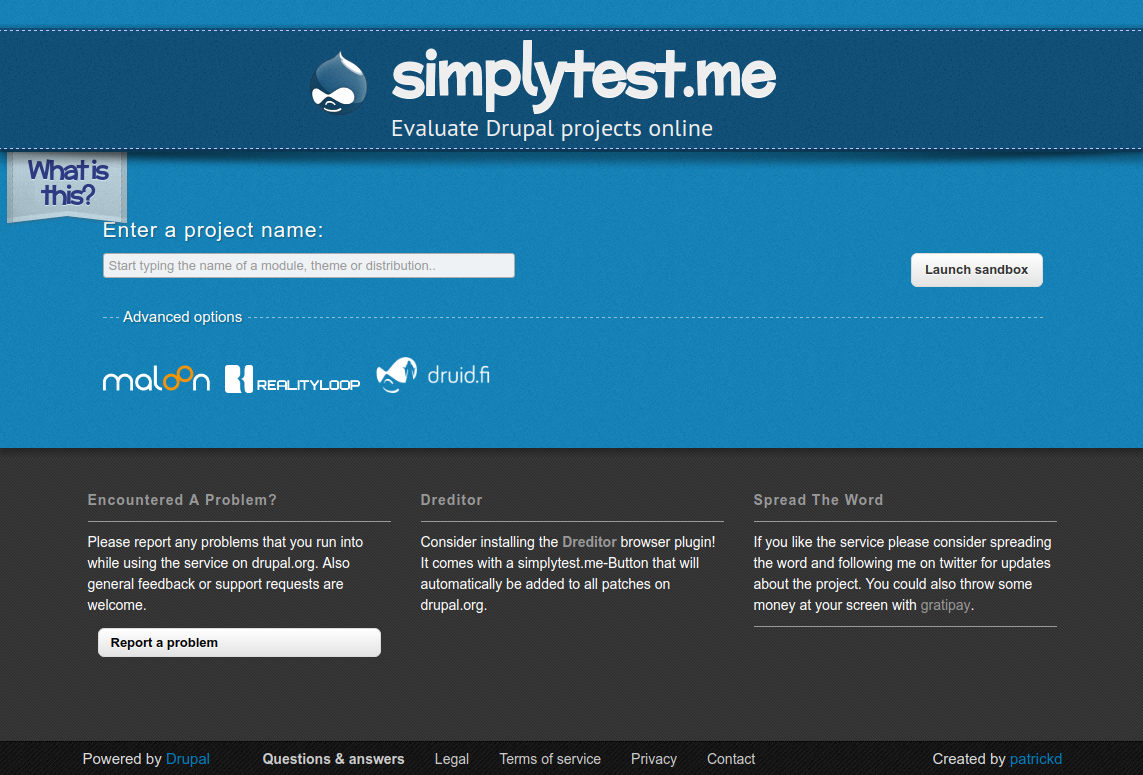 Simpletest.me - Evaluate Drupal project online