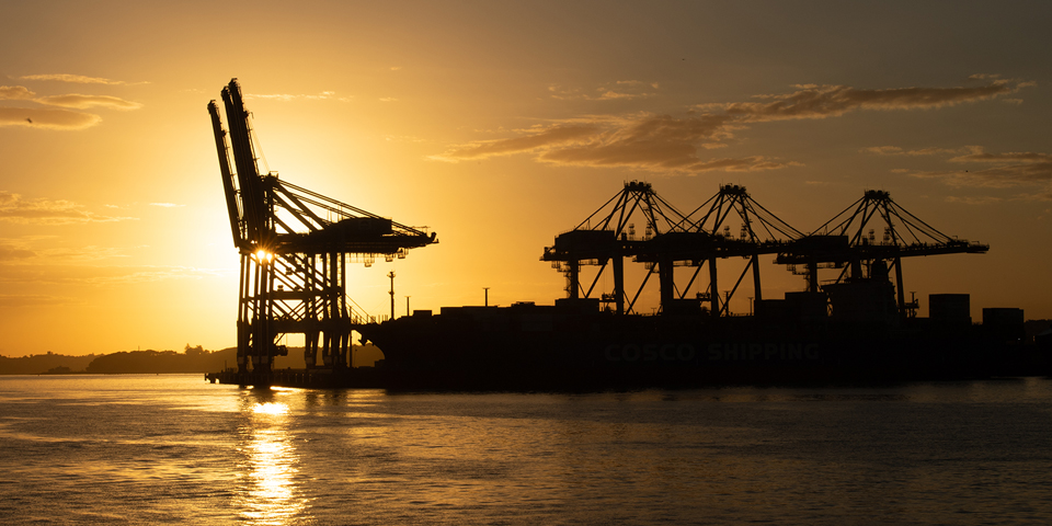 Port of Auckland at sunset