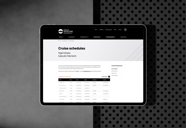 POAL.co.nz Cruise schedule on a tablet