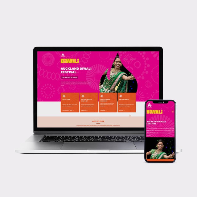 Diwali festival website on a laptop and phone