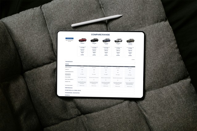 subaru.co.nz vehicle specifications on an iPad